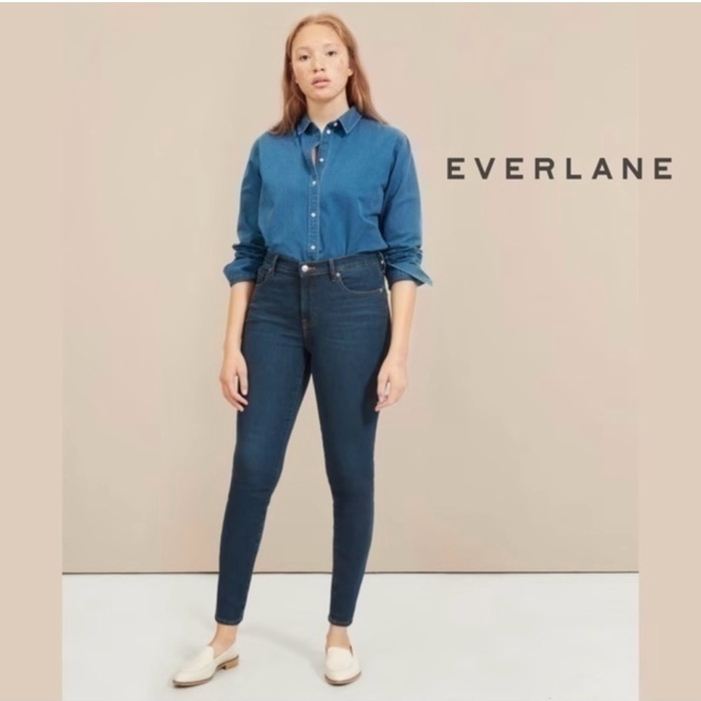 Everlane Authentic Stretch Mid-Rise Skinny‎ Ankle Jean Deep Blue Dark Wash 28